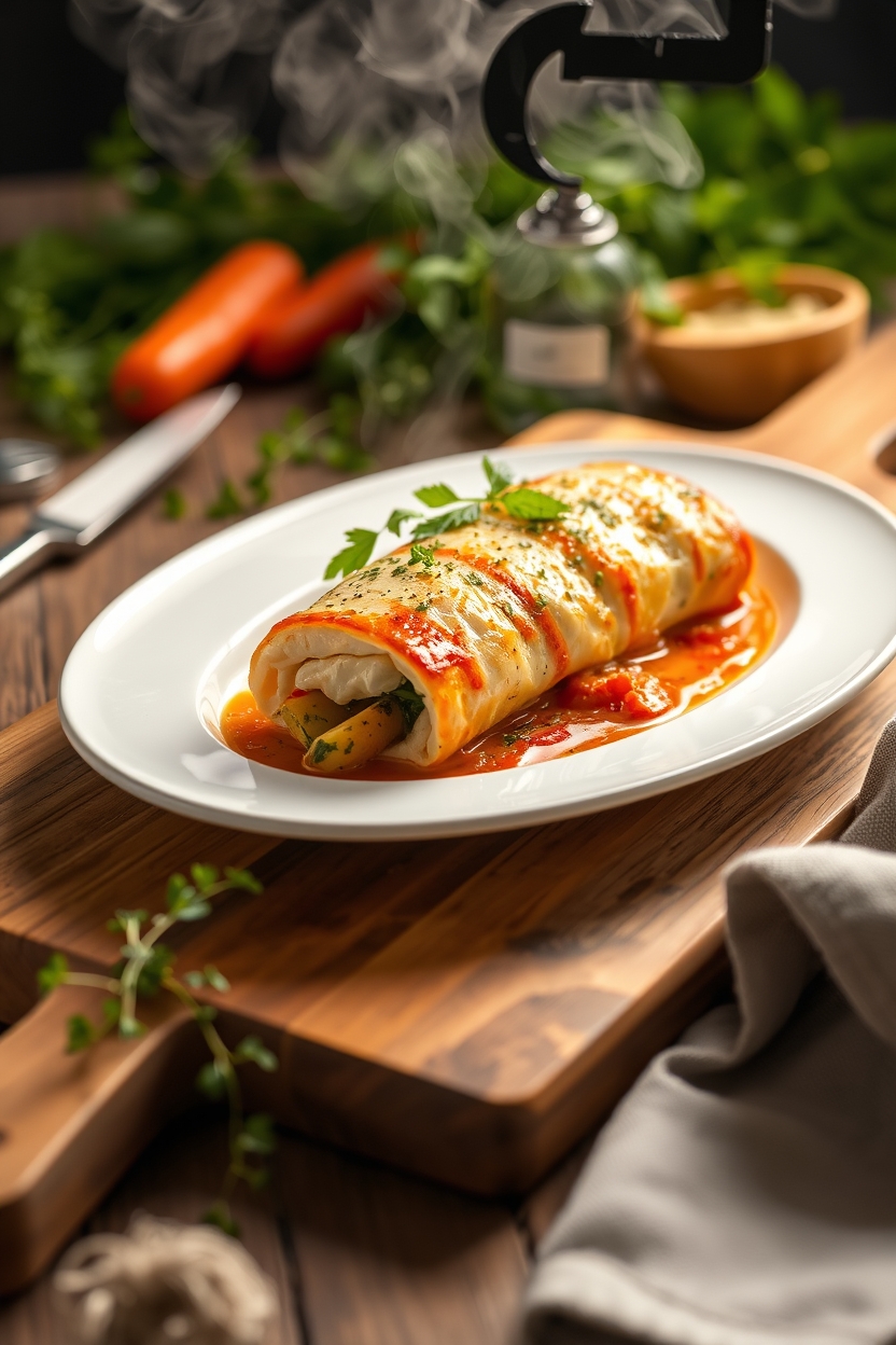 Canelone de Peixe com Legumes