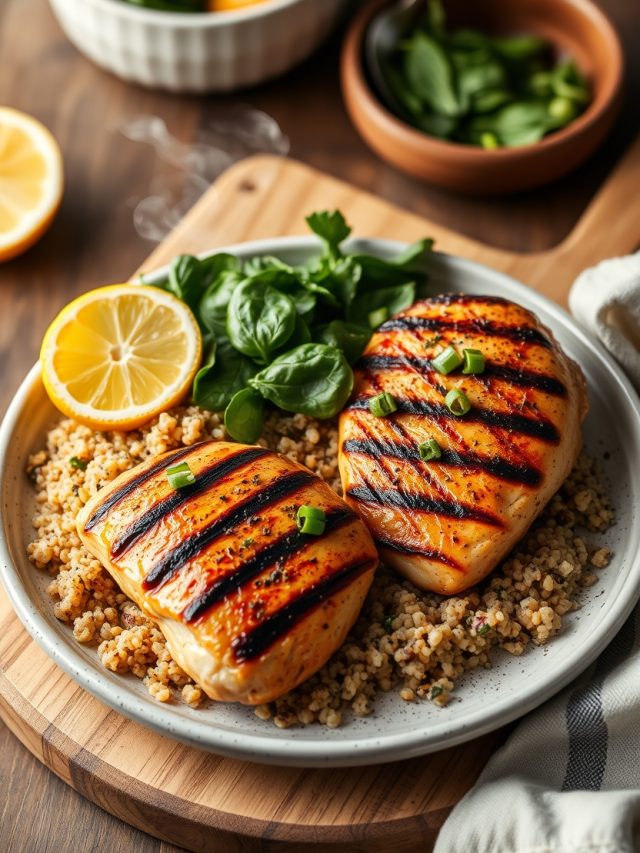 Frango com quinoa e salada de espinafre