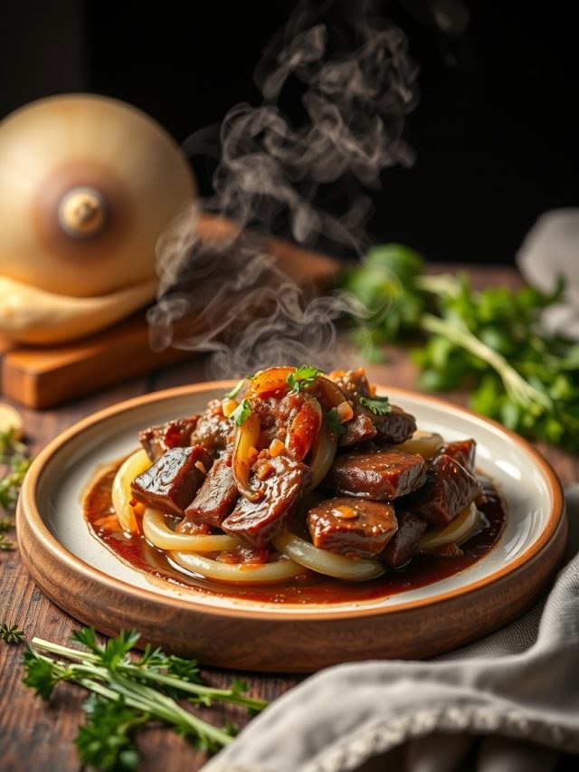 Bife Acebolado e Alho Poro