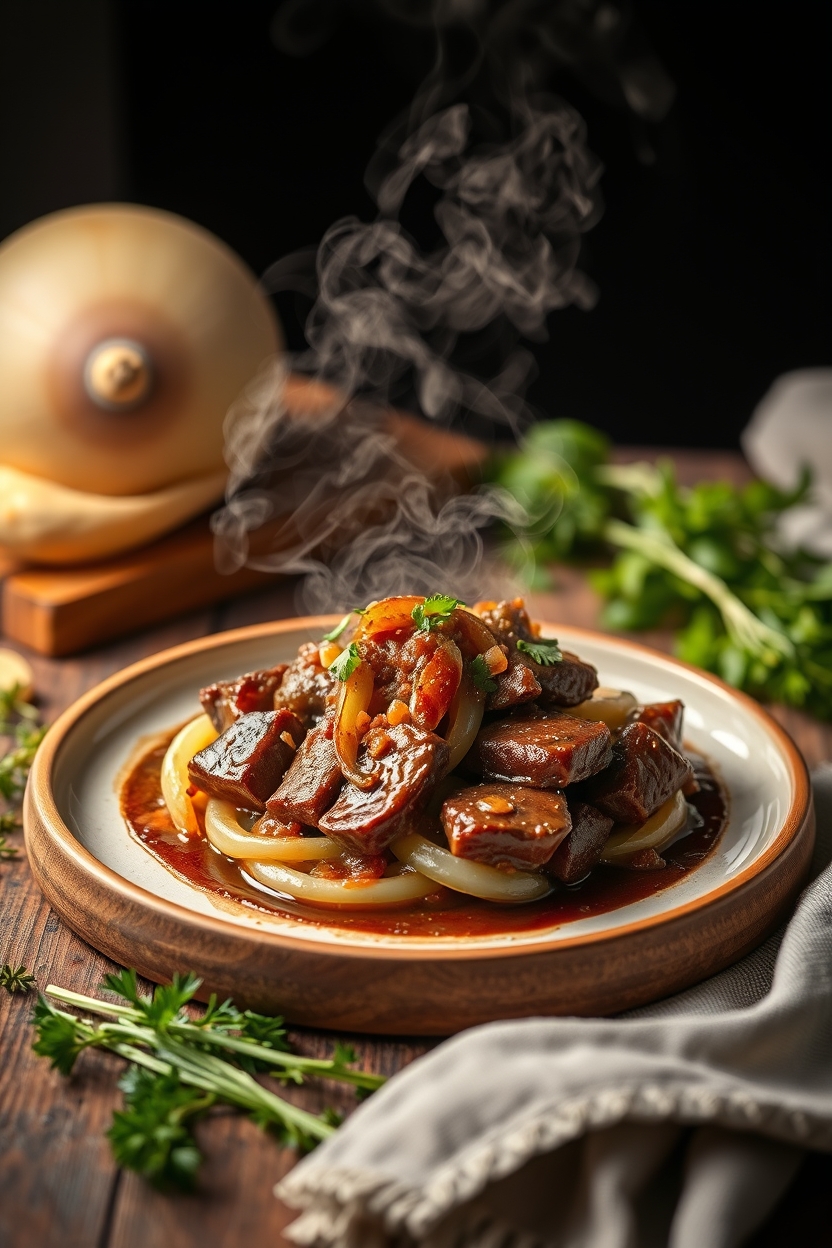 Bife Acebolado e Alho Poro