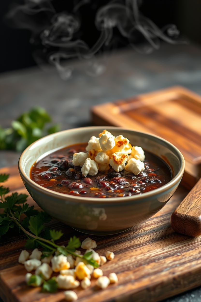 Sopa de Feijão com Pipoca