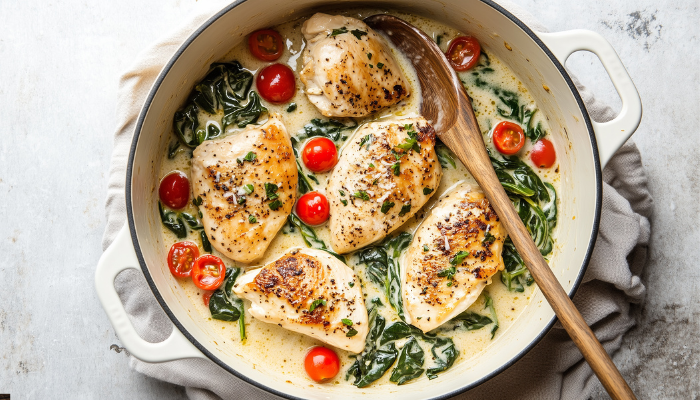Frango com Espinafre alho e tomate - Blog Alhocomalecrim